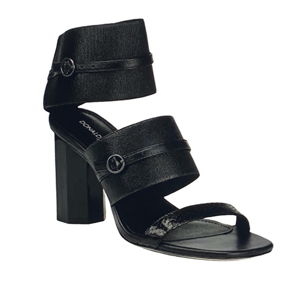 NWOB Donald Pliner Edie Office Siren Open Toe Black Italian Leather Heels 8.5 - Picture 3 of 16